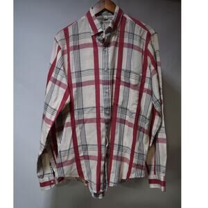 Vintage Cacharel Men’s Large Plaid Button Down Shirt Red Gray Cream